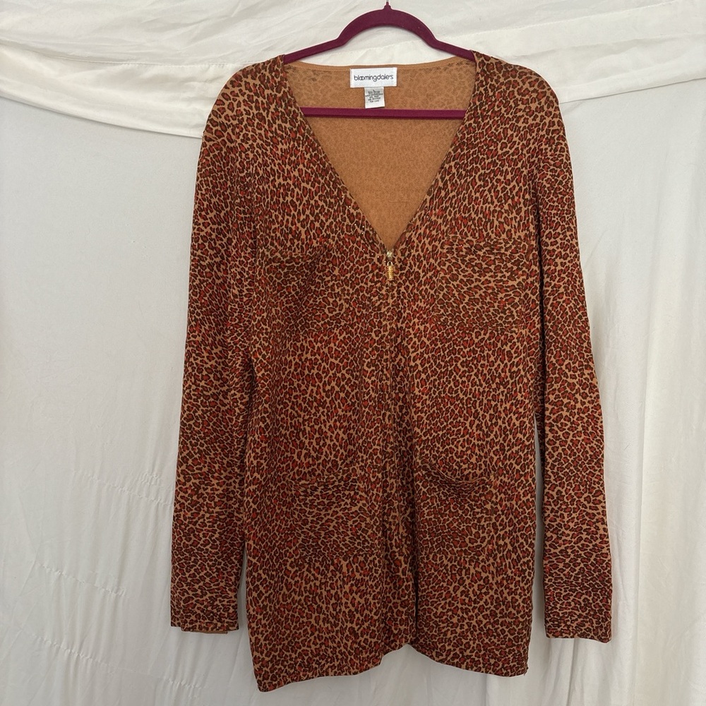 Bloomingdale's Brown Leopard Cardigan